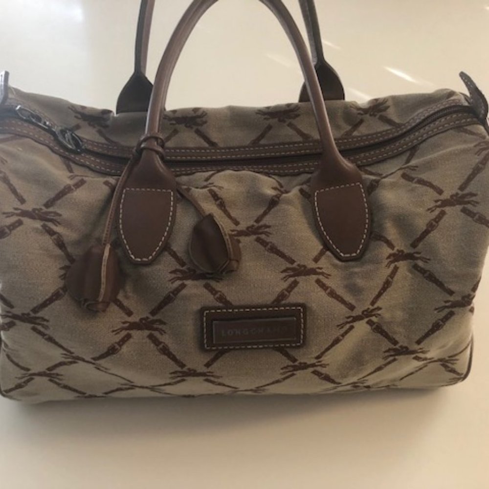 Longchamp woven textile satchel